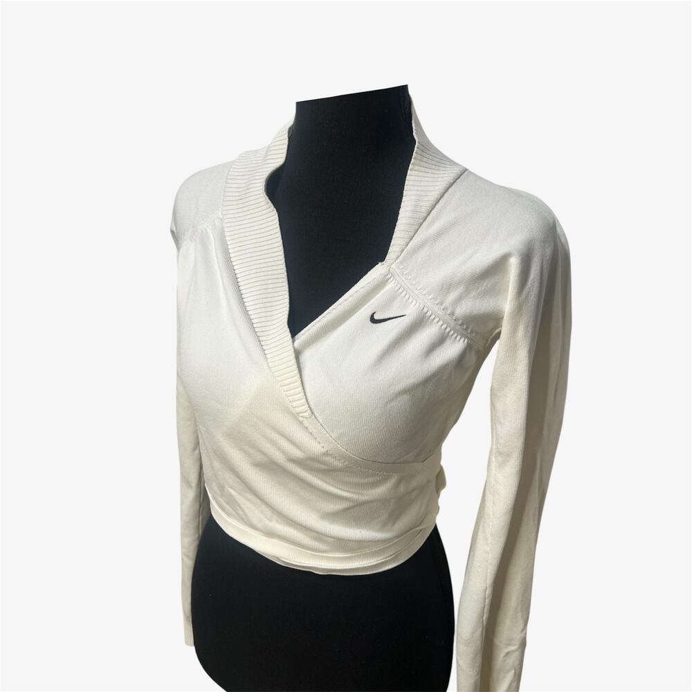 Y2K Nike White Wrap Cardigan Balletcore Tie Back Cropped Sweater